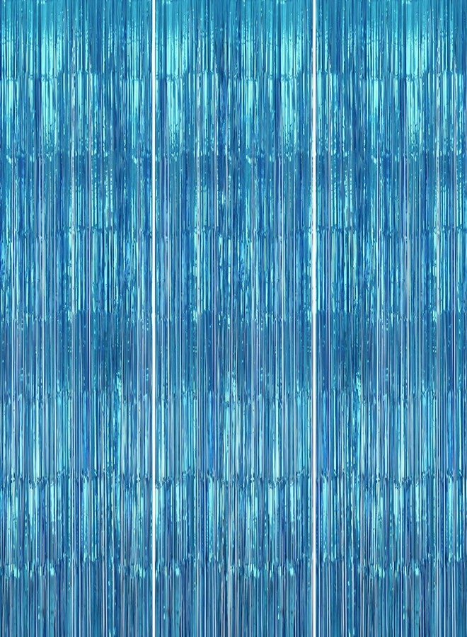 1iAM Light Blue Foil Curtain Pack of 3-3ftx6ft Fringe Curtains for Party Shimmer Backdrop Decoration for Birthday, Anniversary, Bachelorette, Marriage, Baby Shower, Wedding Party Decoration - Image 1